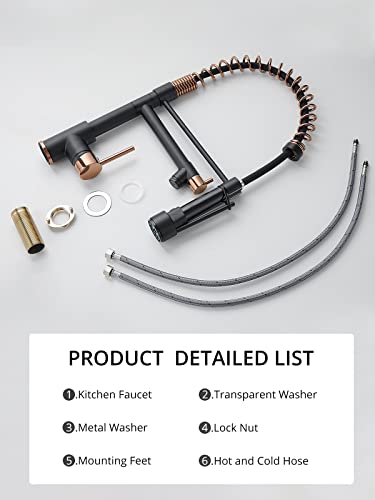 A|M Aquae Black Faucet Kitchen, Commercial Modern Single Handle Kitchen Faucet with Pull Down Sprayer