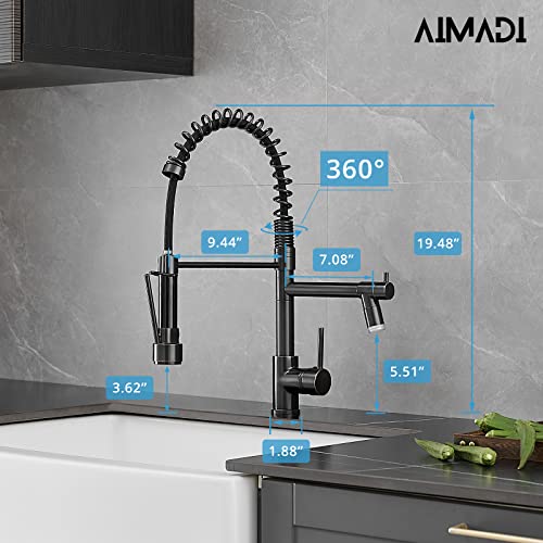 A|M Aquae Black Faucet Kitchen, Commercial Modern Single Handle Kitchen Faucet with Pull Down Sprayer