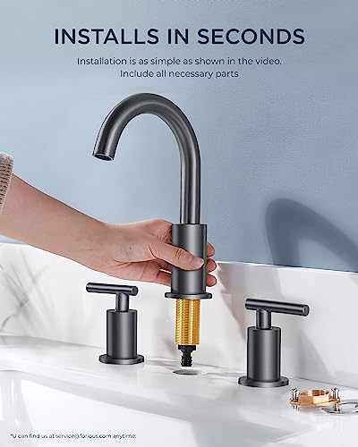 A|M Aquae Matte Black Bathroom Faucet 3 Hole, 8 Inch Widespread Bathroom Faucet Black with Metal Pop-up Drain Assembly, Two Handle Vanity Faucet with cUPC Supply Lines, 8" Black Bathroom Faucet