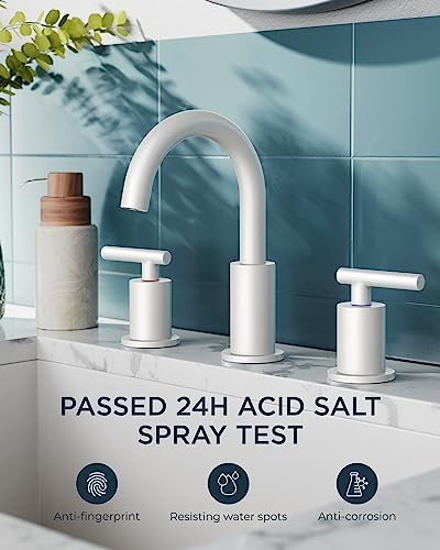 A|M Aquae Matte Black Bathroom Faucet 3 Hole, 8 Inch Widespread Bathroom Faucet Black with Metal Pop-up Drain Assembly, Two Handle Vanity Faucet with cUPC Supply Lines, 8" Black Bathroom Faucet
