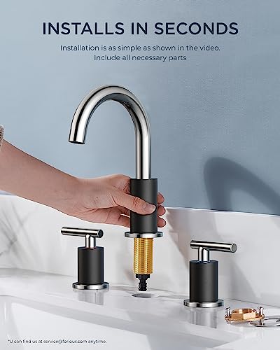 A|M Aquae Matte Black Bathroom Faucet 3 Hole, 8 Inch Widespread Bathroom Faucet Black with Metal Pop-up Drain Assembly, Two Handle Vanity Faucet with cUPC Supply Lines, 8" Black Bathroom Faucet