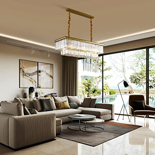 OUFUAMY Modern Crystal Chandelier Lighting K12 Round Chandelier Hanging Pendant Ceiling Light Fixture for Bedroom, Dinning Room, Living Room, Kitchen