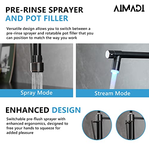 A|M Aquae Black Faucet Kitchen, Commercial Modern Single Handle Kitchen Faucet with Pull Down Sprayer
