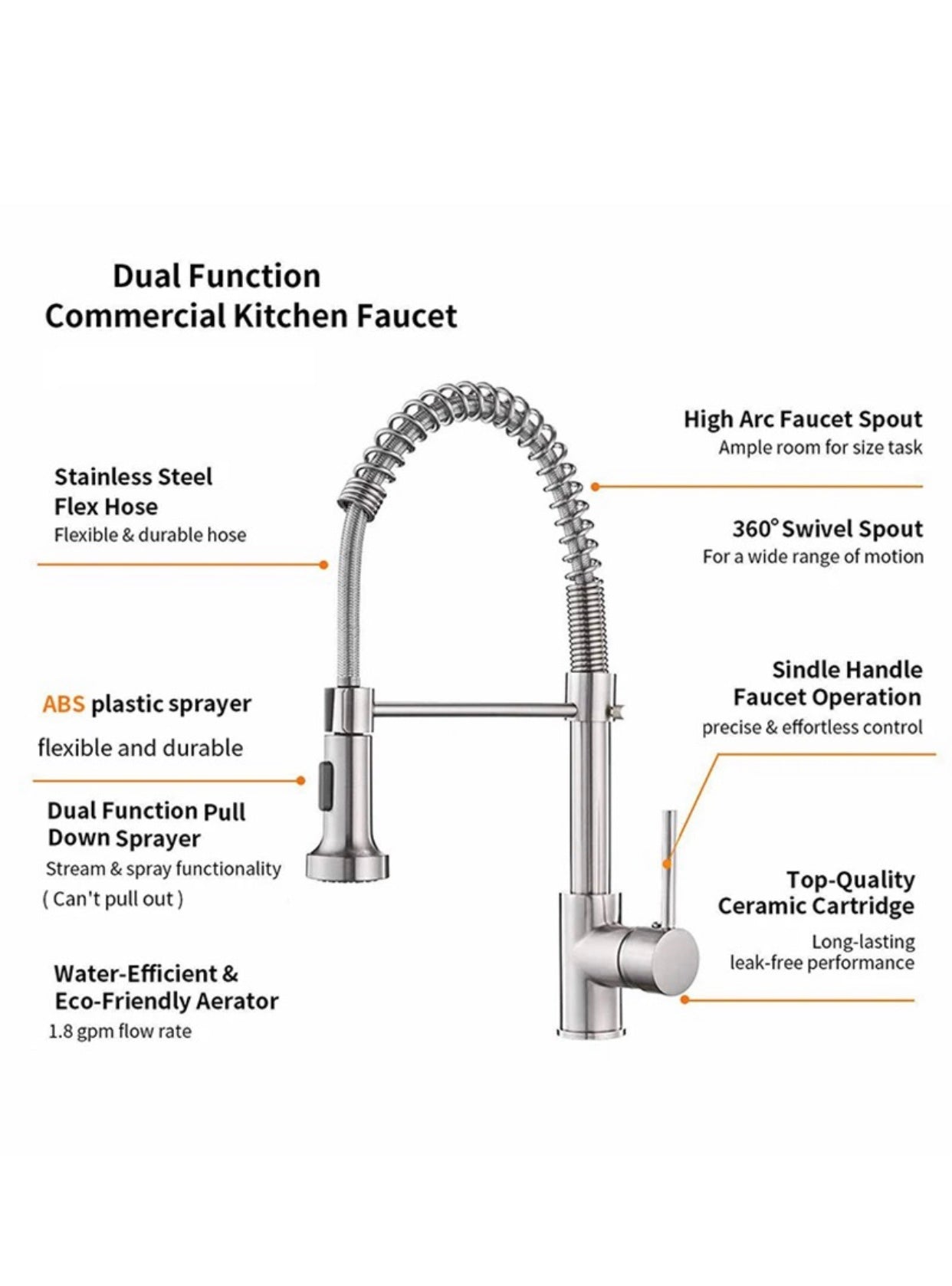 AvaMalis A|M Aquae Brass Single Lever Pull Down Sprayer Spring Kitchen Faucet in Copper Rose