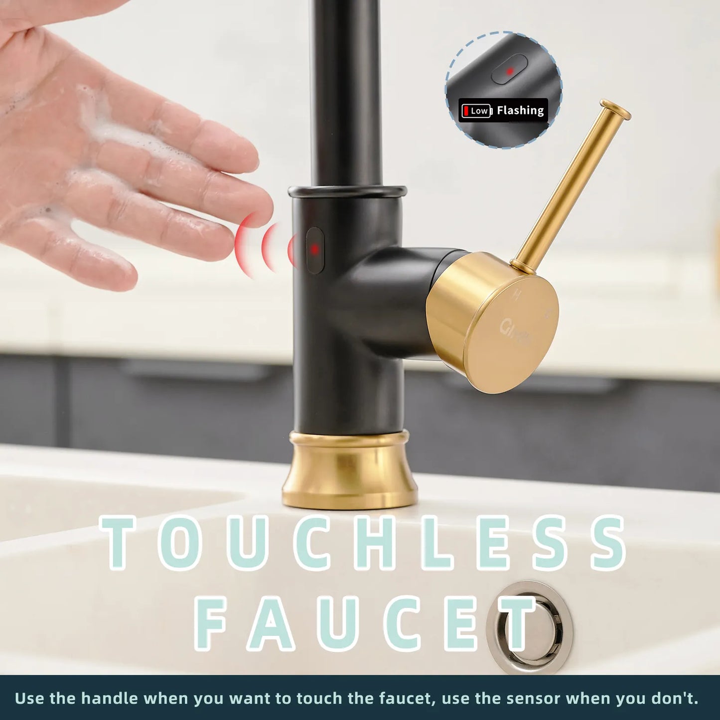 A|M Aquae Touch sensor kitchen faucet Black & Gold
