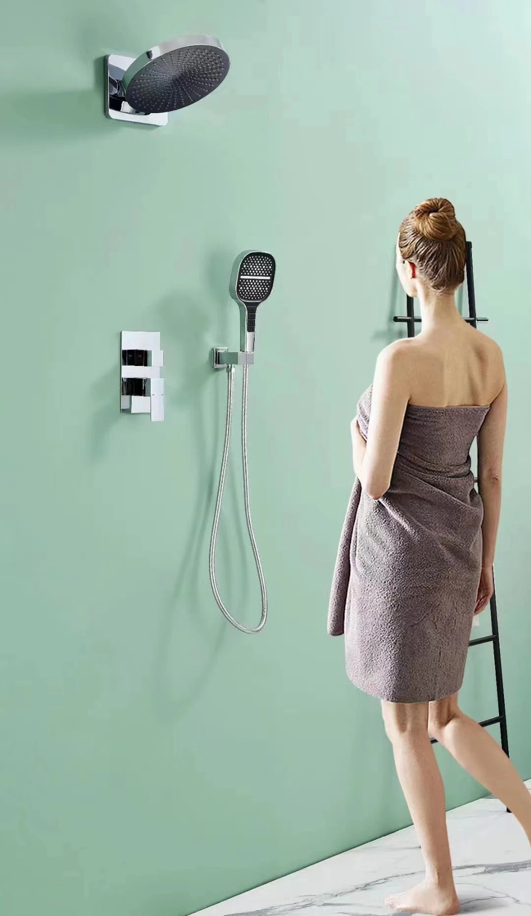 A|M Aquae Round Head Waterfall Bath Shower set