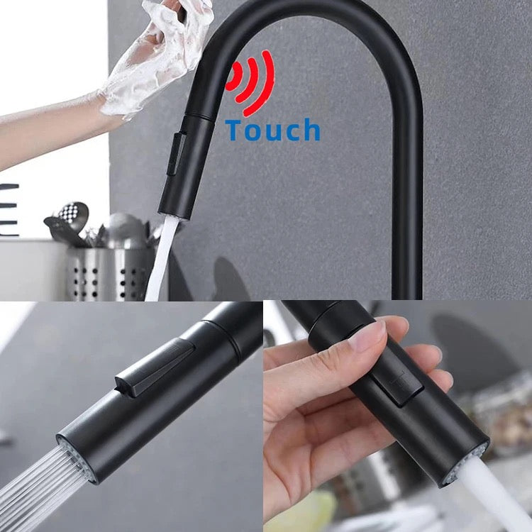 A|M Aquae Gunmetal and Gold Touch Kitchen Faucet with Pull Down Sprayer
