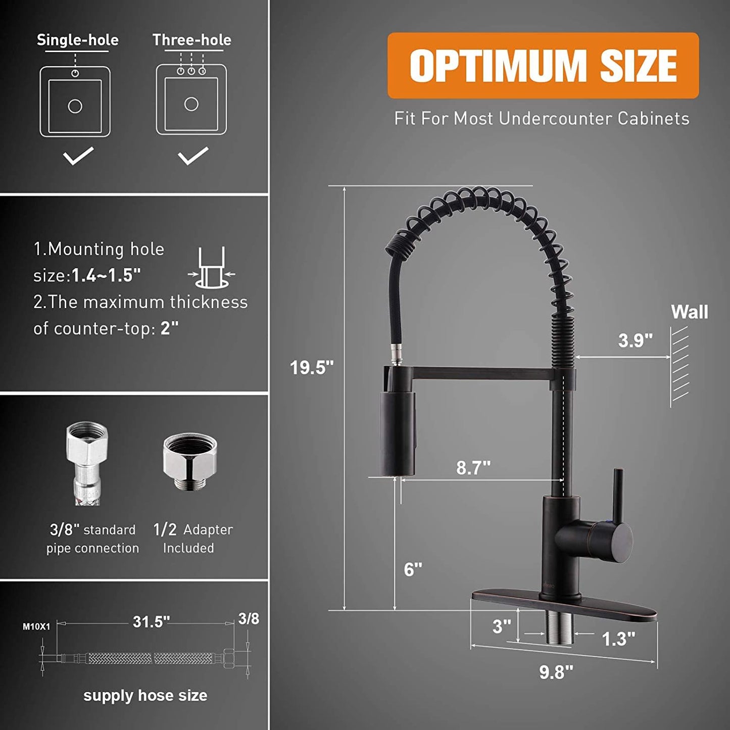 Commercial Kitchen Faucet Pull Down Sprayer with Soap Dispenser - Stainless Steel High Arc Tall Modern Single Handle Spring Kitchen Sink Faucet with Pull Out Spray
