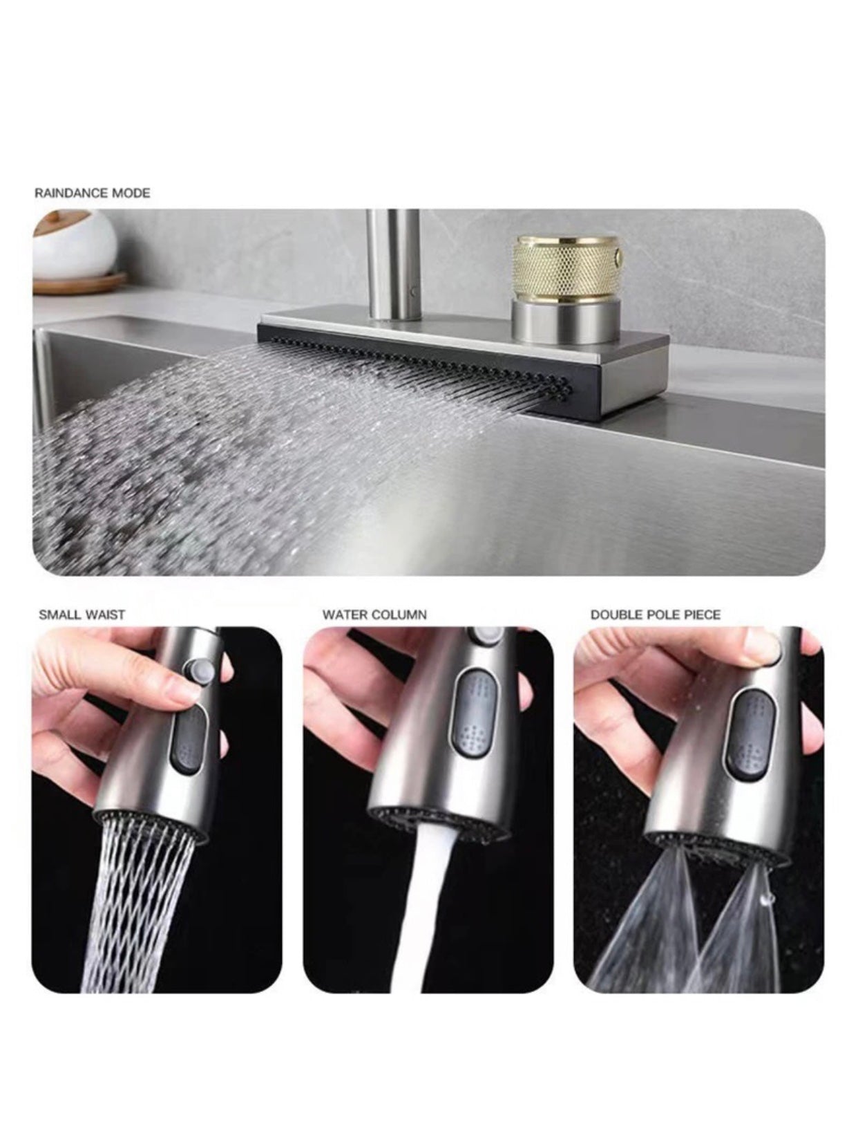 A|M Aquae 304 Stainless Steel Pull-Out Flying Rain Waterfall Single Hole Faucet Outlet (Gunmetal Grey)