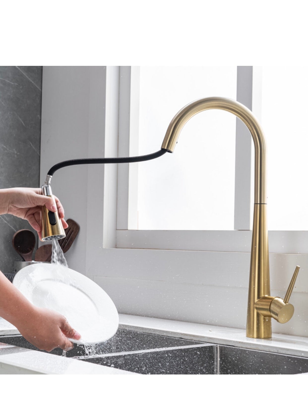 A|M Aquae kitchen faucet 304 stainless steel pull down pull out mixer sink with spray