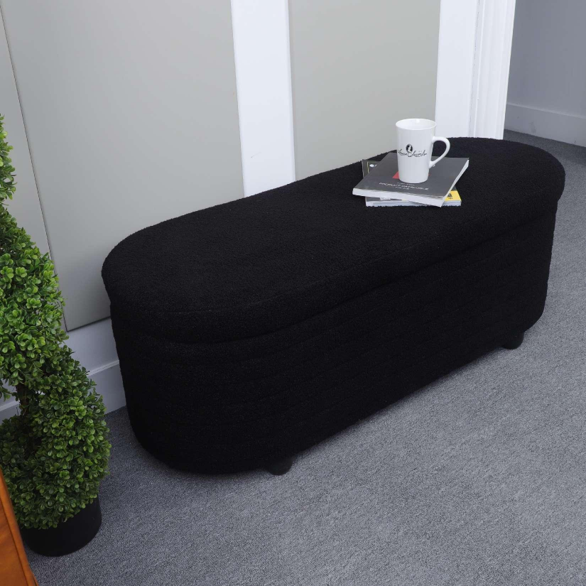 Teddy Storage Ottoman Bench for Bedroom End of Bed Stool with Safety Hinge for Living Room, Entryway