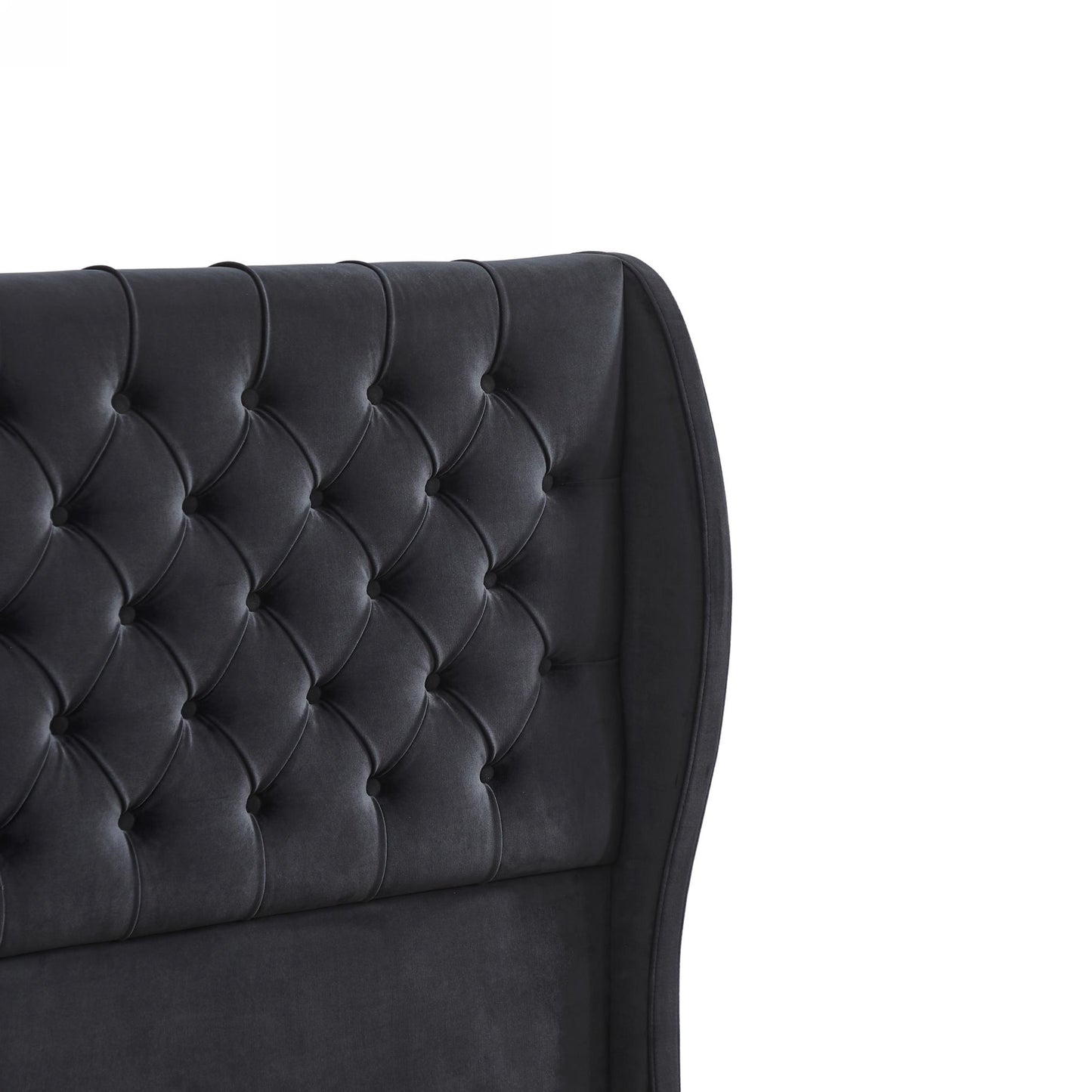 Upholstered wingback velvet fabric Chesterfield bed/button tufted headboard with vintage wings/wood slat support/easy to assemble。Queen-Size