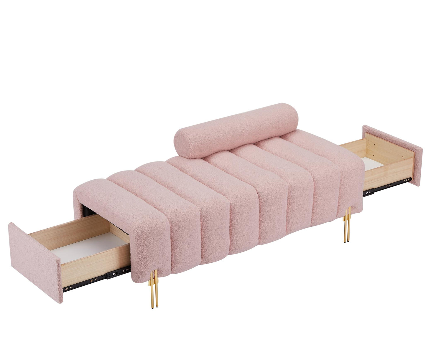 Modern End of Bed Bench Upholstered Teddy Entryway Ottoman Bench Fuzzy Sofa Stool Footrest Window Bench with Gold Metal Legs for Bedroom Apartments