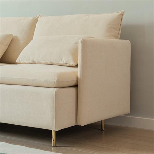 Modular L-shaped Corner sofa ,Left Hand Facing Sectional Couch, Beige Cotton Linen-90.9''