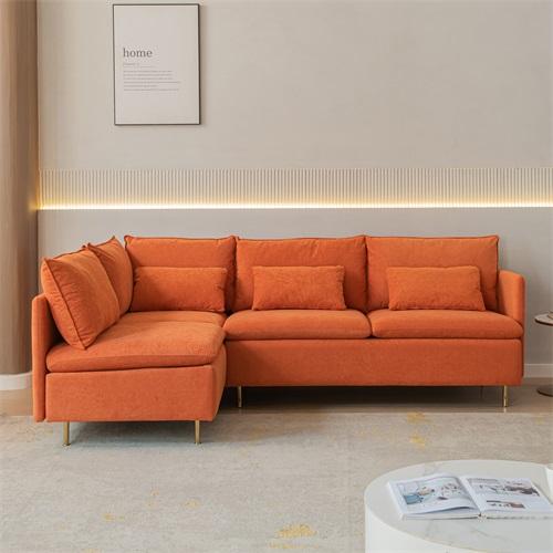 Modular L-shaped Corner sofa ,Left Hand Facing Sectional Couch, Orange Cotton Linen-90.9''