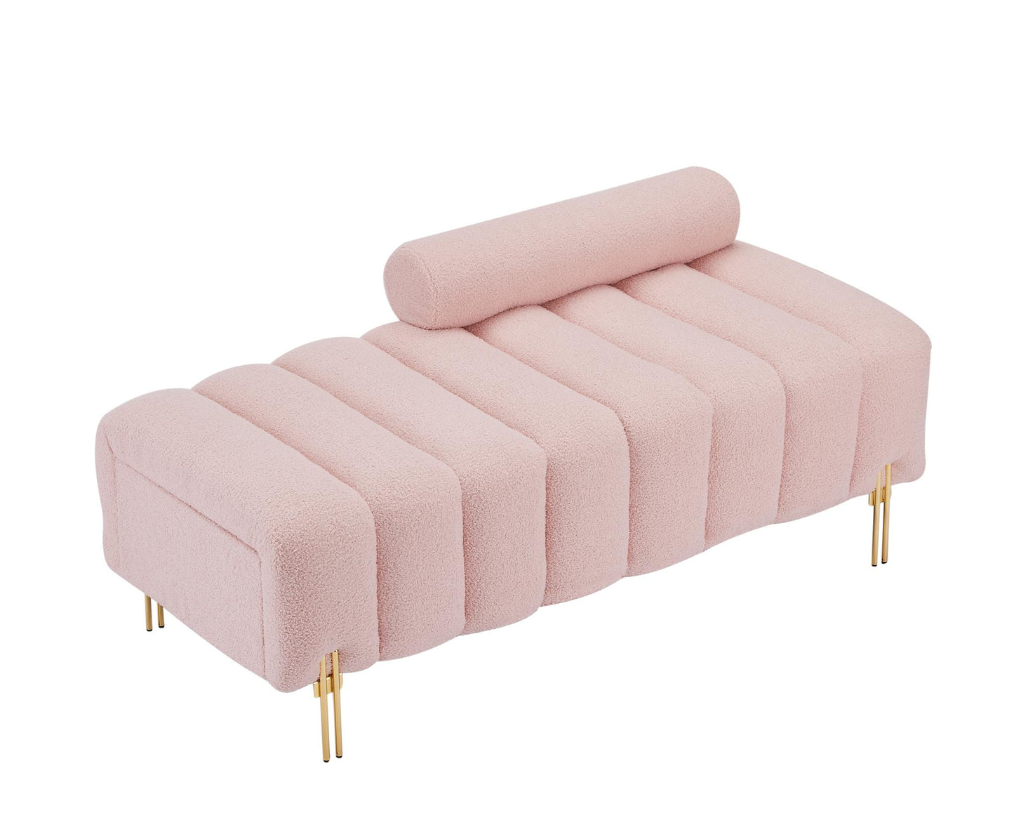 Modern End of Bed Bench Upholstered Teddy Entryway Ottoman Bench Fuzzy Sofa Stool Footrest Window Bench with Gold Metal Legs for Bedroom Apartments