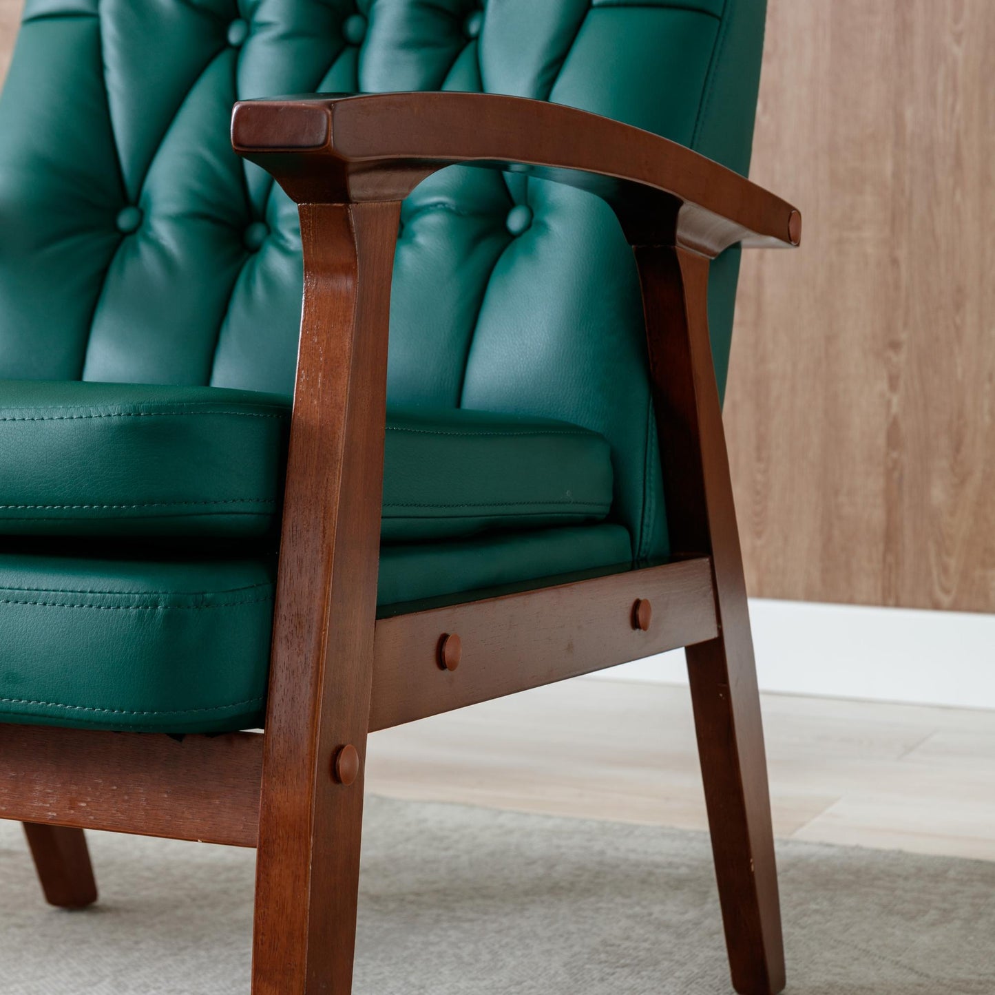 Mid Century Single Armchair Sofa Accent Chair Retro Modern Solid Wood Armrest Accent Chair, Fabric Upholstered Wooden Lounge Chair