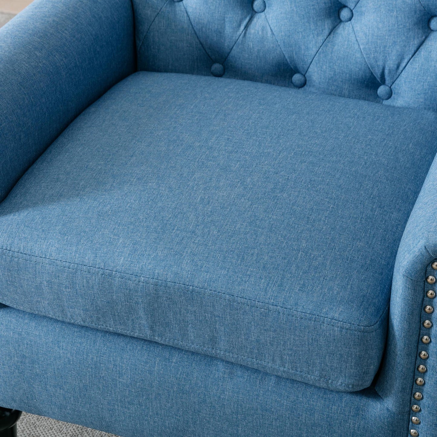Bedroom, Living room Mid-century modern accent armchair, Linen comfort reading chair, Tufted comfort sofa, Upholstered single sofa