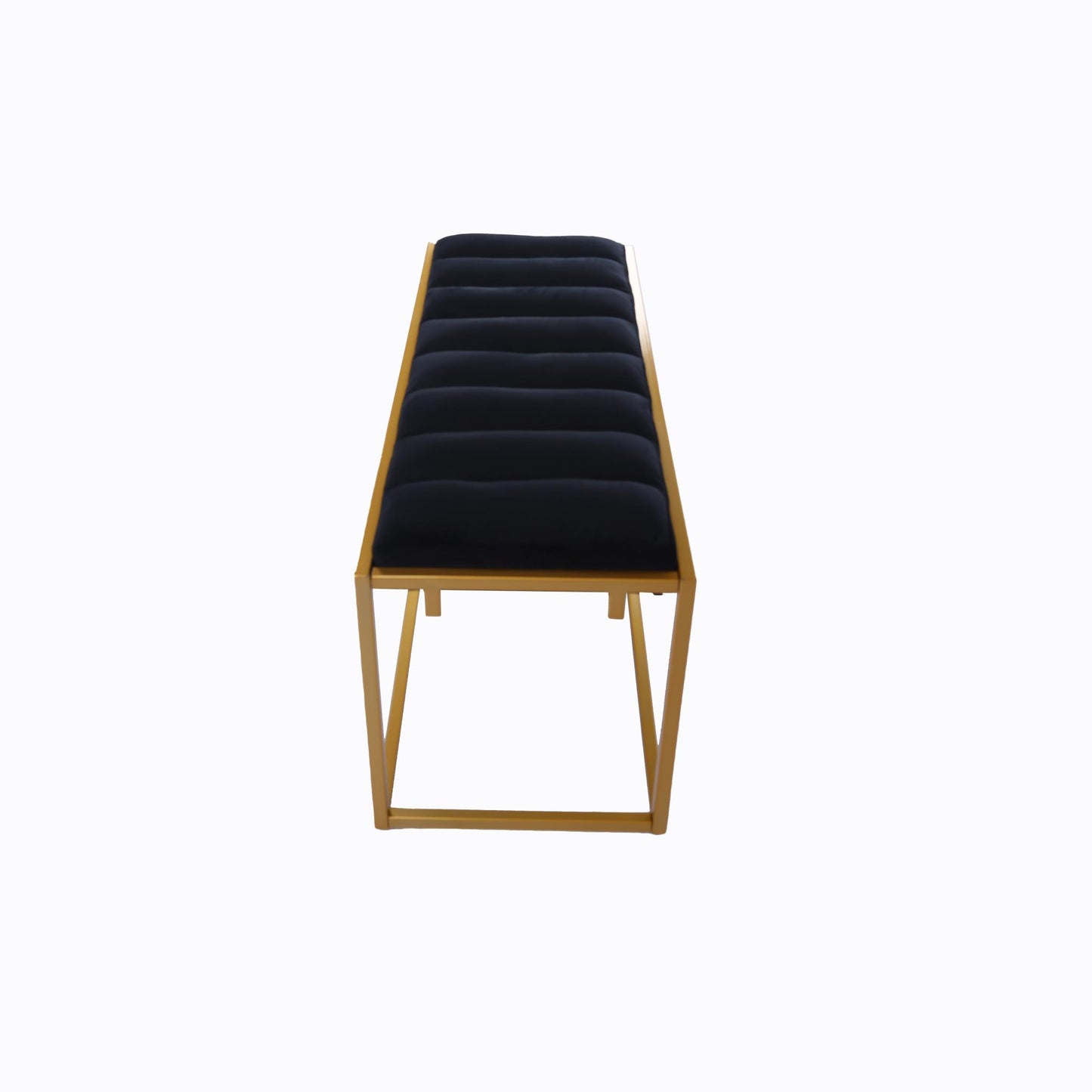 Rectangular Velvet Ottoman with Metal Base, Black and Golden