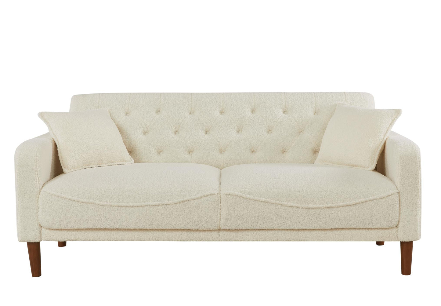 Modern Furniture Teddy Velet Sofa 2 Pillows Beige Loveseat with Button Tufting