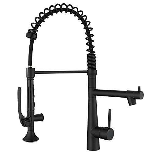 A|M Aquae Kitchen Faucet Black,Black and Gold Kitchen Faucet Commercial Style Single Handle Kitchen Faucets with Pull Down Sprayer