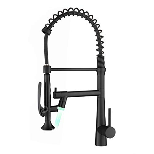 A|M Aquae Kitchen Faucet Black,Black and Gold Kitchen Faucet Commercial Style Single Handle Kitchen Faucets with Pull Down Sprayer