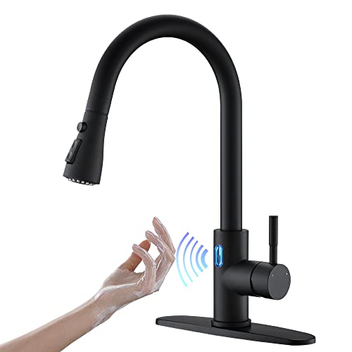 A|M Aquae Black Kitchen Faucets with Pull Down Sprayer Kitchen Sink Faucet with Pull Out Sprayer Single Hole Deck Mount Single Handle Stainless Steel Grifos De Cocina 866068R