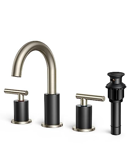 A|M Aquae Matte Black Bathroom Faucet 3 Hole, 8 Inch Widespread Bathroom Faucet Black with Metal Pop-up Drain Assembly, Two Handle Vanity Faucet with cUPC Supply Lines, 8" Black Bathroom Faucet
