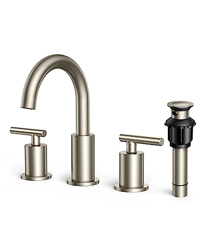 A|M Aquae Matte Black Bathroom Faucet 3 Hole, 8 Inch Widespread Bathroom Faucet Black with Metal Pop-up Drain Assembly, Two Handle Vanity Faucet with cUPC Supply Lines, 8" Black Bathroom Faucet