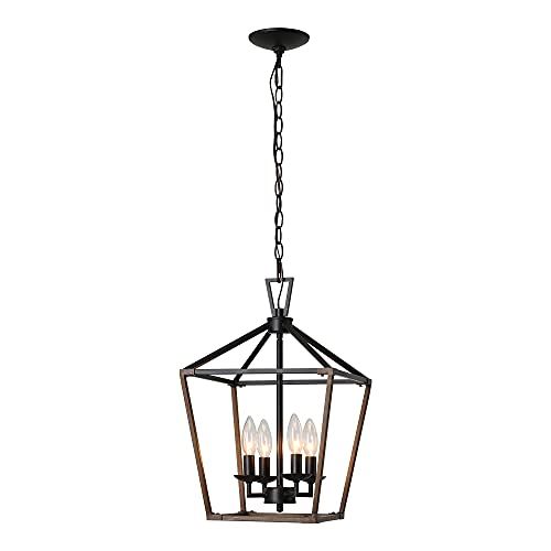 4-Light Gold Chandelier Lantern Pendant Light for Kitchen Island Dining Room Entryway Foyer Antique Hanging Ceiling Light Fixtures with Adjustable Chain, Gold Leaf Finish