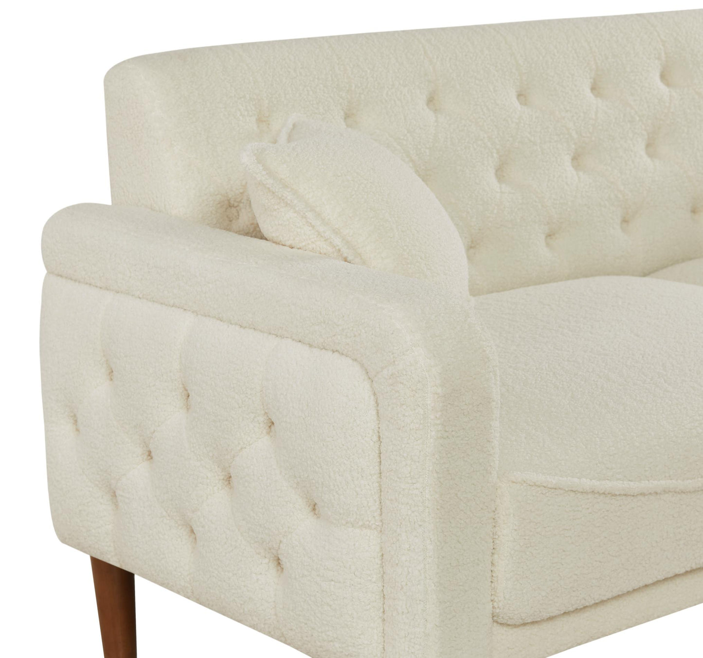 Modern Furniture Teddy Velet Sofa 2 Pillows Beige Loveseat with Button Tufting