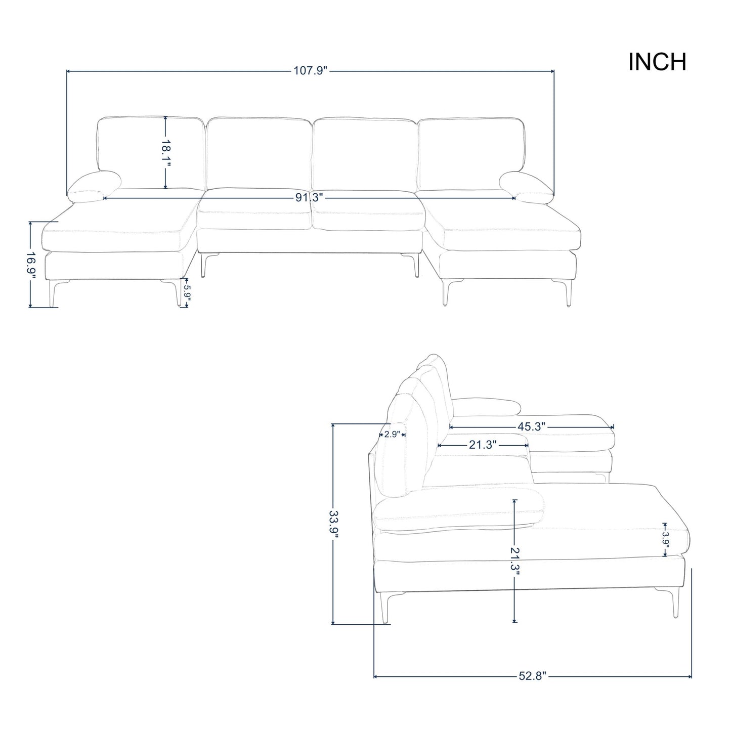 107.9” U-Shape Sectional Sofa