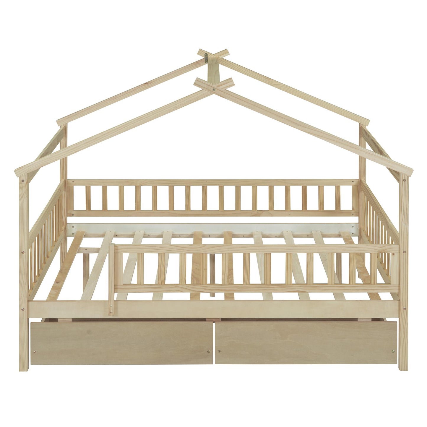 Full Size Wooden House Bed with Two Drawers