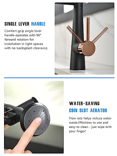 A|M Aquae Kitchen Faucet Black,Black and Gold Kitchen Faucet Commercial Style Single Handle Kitchen Faucets with Pull Down Sprayer