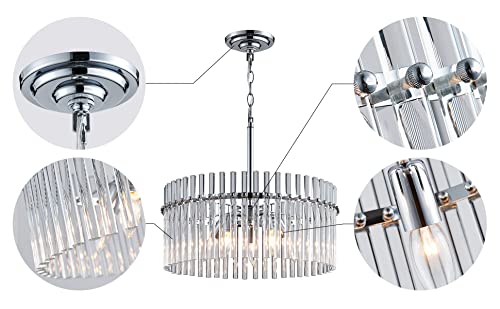 Modern K9 Crystal Chandelier with 5 Lights, Contemporary Elegant Pendant Ceiling Lighting Fixture for Dining Room, Bedroom, Living Room, D19 x H19 with Adjustable Chain