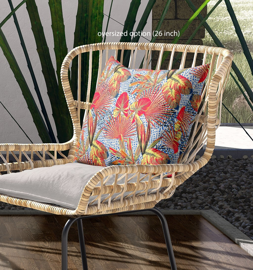 16" Crimson Yellow Tropical Indoor Outdoor Throw Pillow