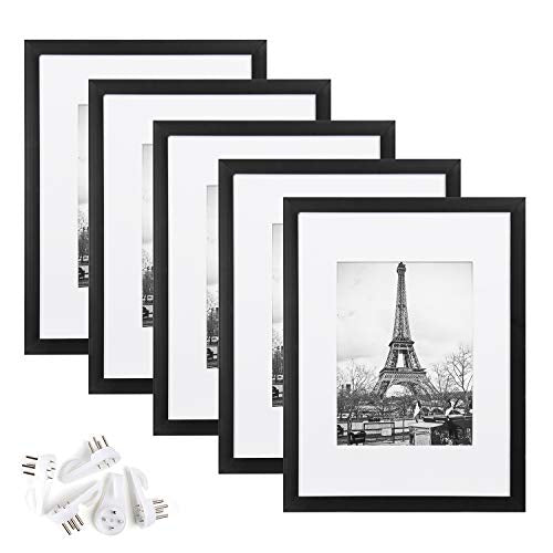 upsimples 16x20 Picture Frame Set of 5,Display Pictures 11x14 with Mat or 16x20 Without Mat,Wall Gallery Poster Frames,Black