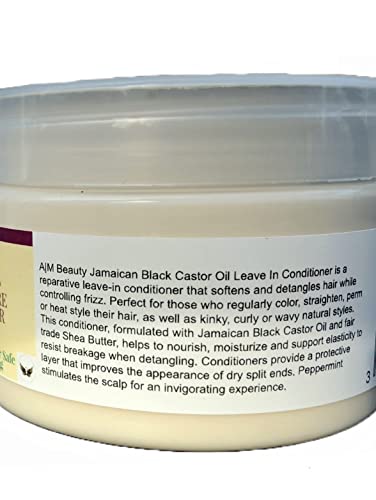 AvaMalis A|M Beauty New Jamaican Black Castor Oil Leave In Conditioner For Damaged Hair 100% Pure Jamaican Black Castor Oil To Soften And Detangle Hair, Strengthen & Restore, Vitamin E, Curly Hair Products Safe for use on Hair Color 10.5oz