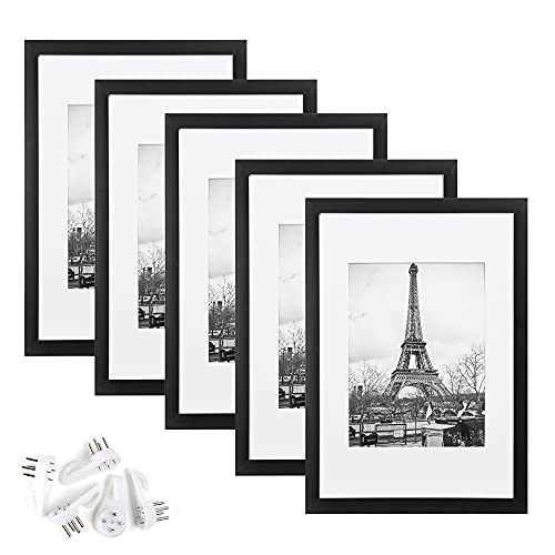 upsimples 16x20 Picture Frame Set of 5,Display Pictures 11x14 with Mat or 16x20 Without Mat,Wall Gallery Poster Frames,Black