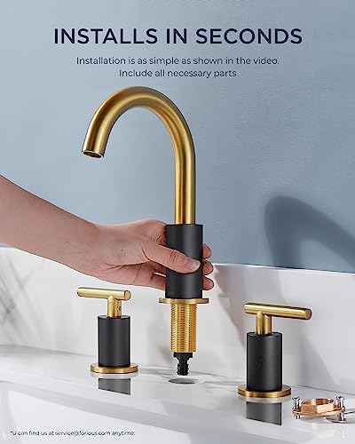 A|M Aquae Matte Black Bathroom Faucet 3 Hole, 8 Inch Widespread Bathroom Faucet Black with Metal Pop-up Drain Assembly, Two Handle Vanity Faucet with cUPC Supply Lines, 8" Black Bathroom Faucet