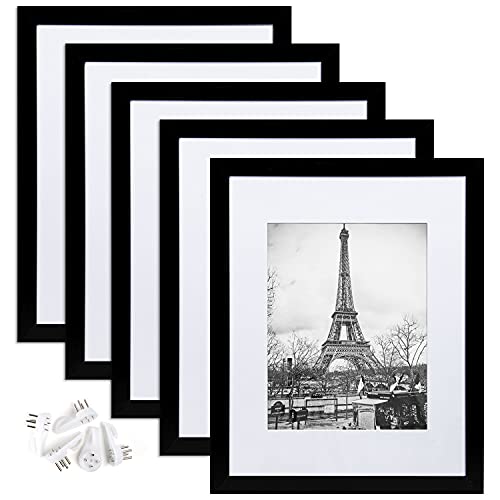 upsimples 16x20 Picture Frame Set of 5,Display Pictures 11x14 with Mat or 16x20 Without Mat,Wall Gallery Poster Frames,Black
