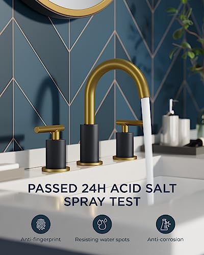 A|M Aquae Matte Black Bathroom Faucet 3 Hole, 8 Inch Widespread Bathroom Faucet Black with Metal Pop-up Drain Assembly, Two Handle Vanity Faucet with cUPC Supply Lines, 8" Black Bathroom Faucet