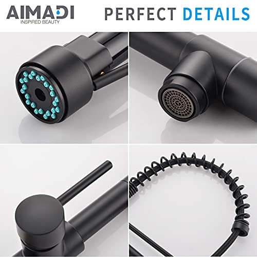A|M Aquae Black Faucet Kitchen, Commercial Modern Single Handle Kitchen Faucet with Pull Down Sprayer