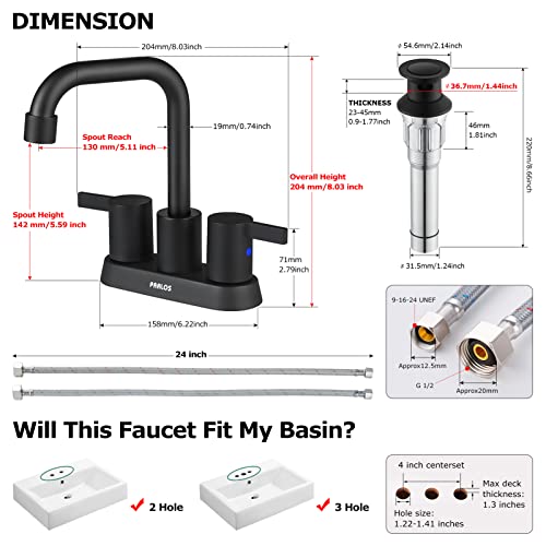 A|M Aquae 2 Handles Bathroom Faucet Brushed Nickel with Metal Pop-up Drain and Faucet Supply Lines, 1431602