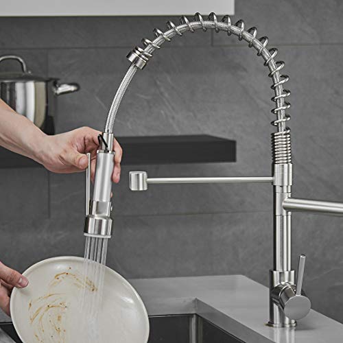 A|M Aquae Black Faucet Kitchen, Commercial Modern Single Handle Kitchen Faucet with Pull Down Sprayer