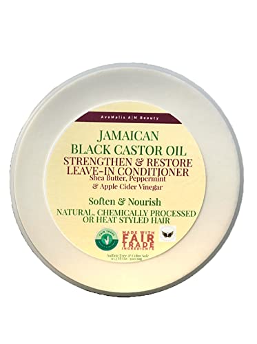AvaMalis A|M Beauty New Jamaican Black Castor Oil Leave In Conditioner For Damaged Hair 100% Pure Jamaican Black Castor Oil To Soften And Detangle Hair, Strengthen & Restore, Vitamin E, Curly Hair Products Safe for use on Hair Color 10.5oz