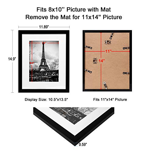 upsimples 16x20 Picture Frame Set of 5,Display Pictures 11x14 with Mat or 16x20 Without Mat,Wall Gallery Poster Frames,Black