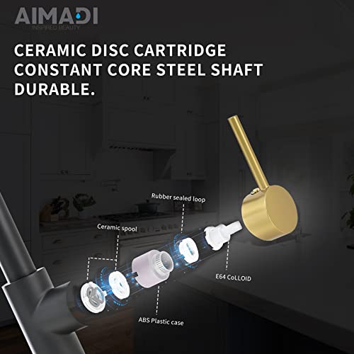 A|M Aquae Black Faucet Kitchen, Commercial Modern Single Handle Kitchen Faucet with Pull Down Sprayer