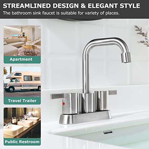A|M Aquae 2 Handles Bathroom Faucet Brushed Nickel with Metal Pop-up Drain and Faucet Supply Lines, 1431602