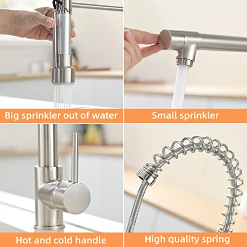 A|M Aquae Black Faucet Kitchen, Commercial Modern Single Handle Kitchen Faucet with Pull Down Sprayer